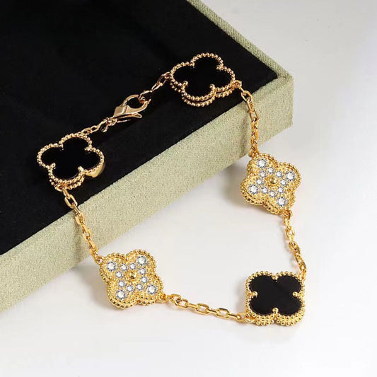 Black and Diamond Clover Bracelet by Hibaa