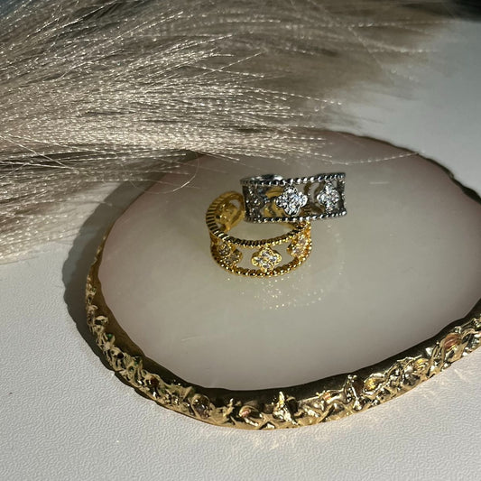 Crystal Clover Adjustable Ring