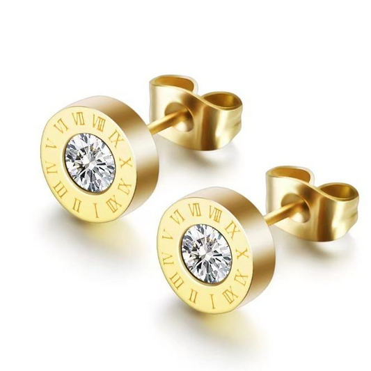 Crystal Gold Stud Earrings 