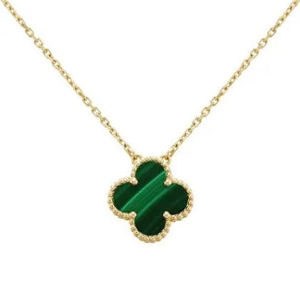 Gold Emerald Green Clover Necklace