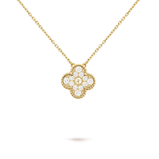 Gold Plated Diamond Clover Design Necklace