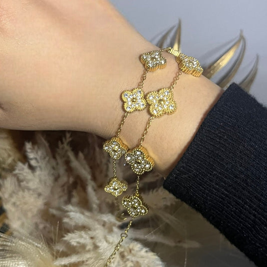 Diamond/Gold Clover Shaped Bracelet
