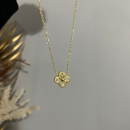 Gold Diamond Style Clover Necklace (Double Sided)